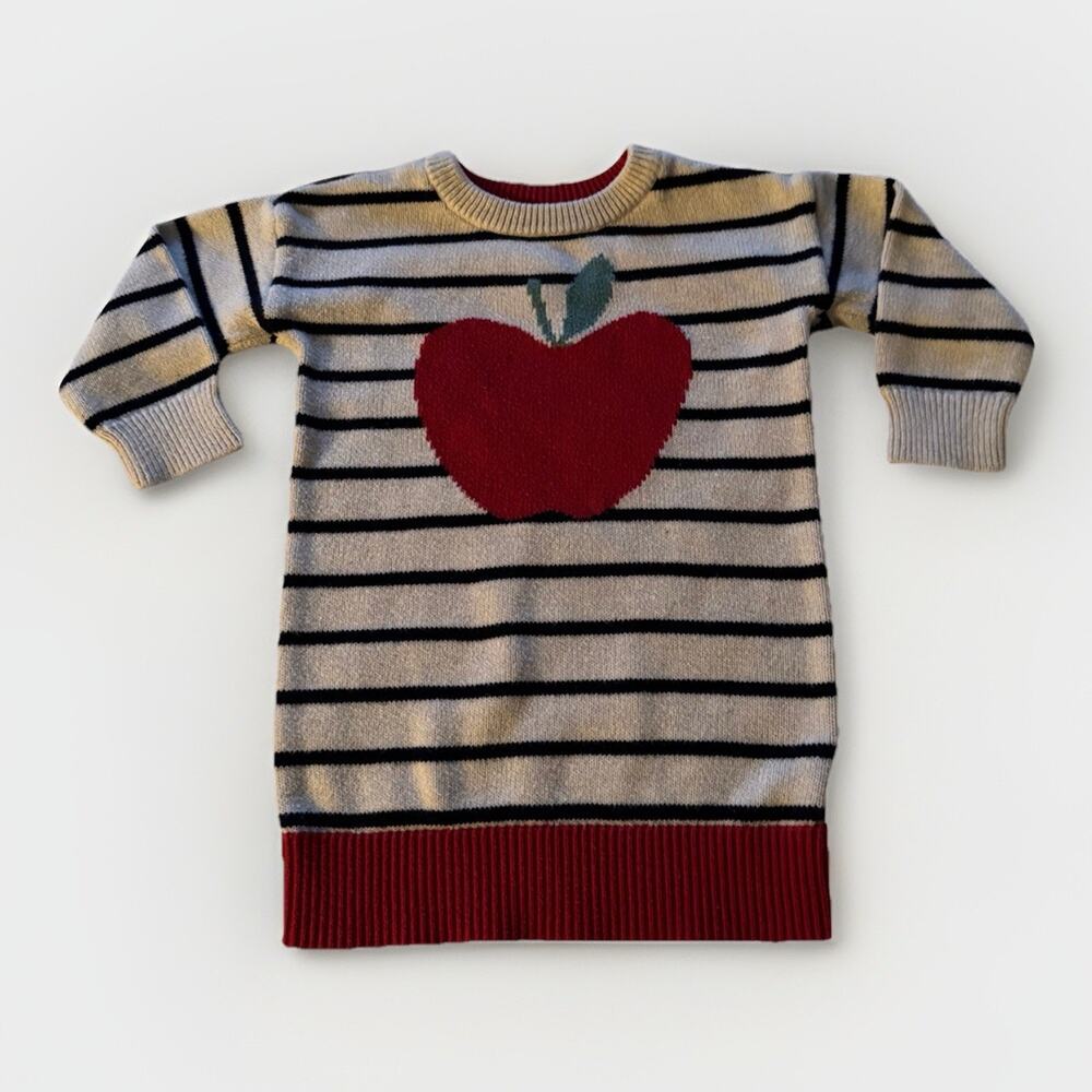 Baby Gap Girl 18-24M Apple Fall Striped Cream Knit Dress
